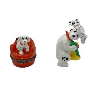 Disney 101 Dalmatians Trinket Box & Puppy Figurine Lot Collectible Dog Decor